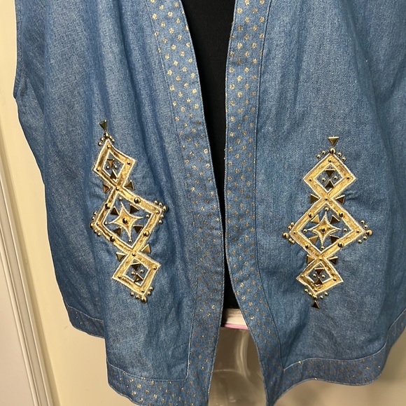 Vintage Laura Daniels Embroidered Gold Hardware Detailing Denim Vest Waistcoat - Picture 6 of 12